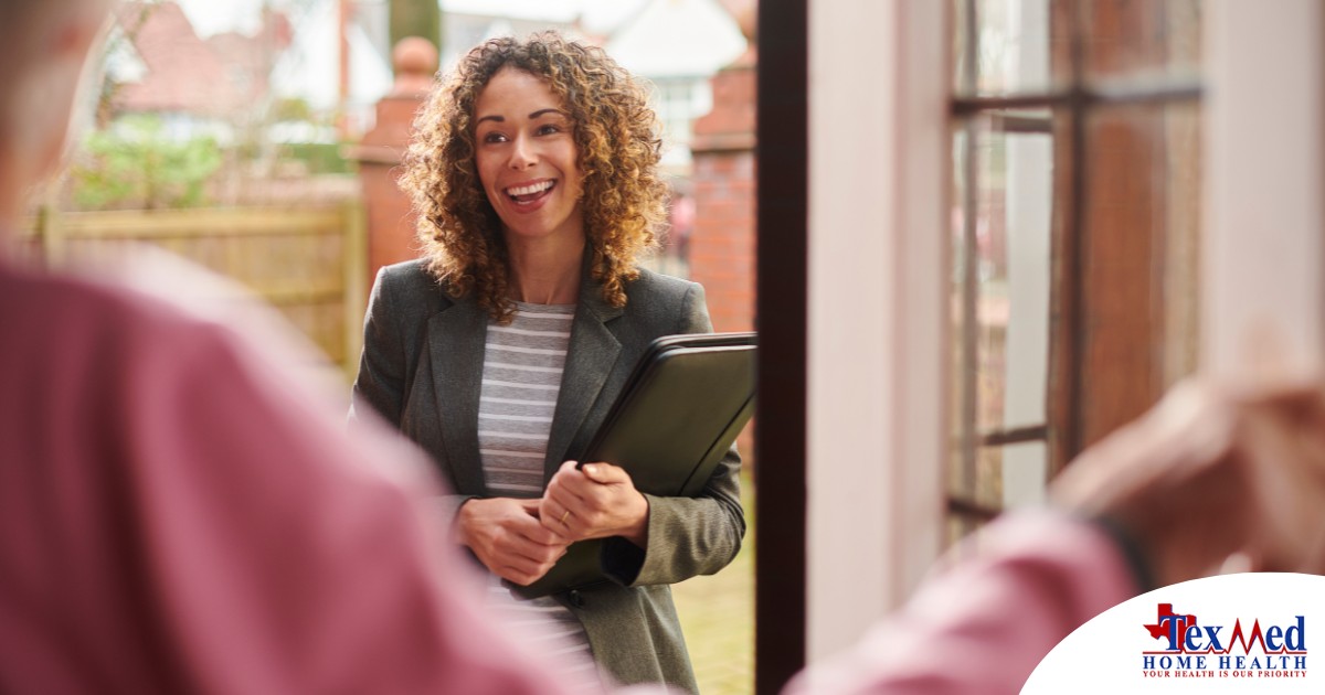Medical social workers can make a massive difference for others, as represented by this professional visiting an older adult in the comfort of her own home.