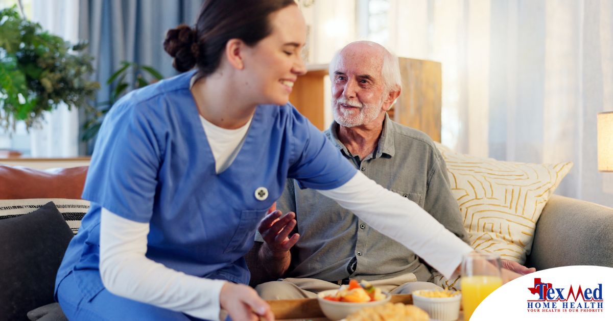 Caregiver providing senior care at home to manage parkinson’s and related symptoms.