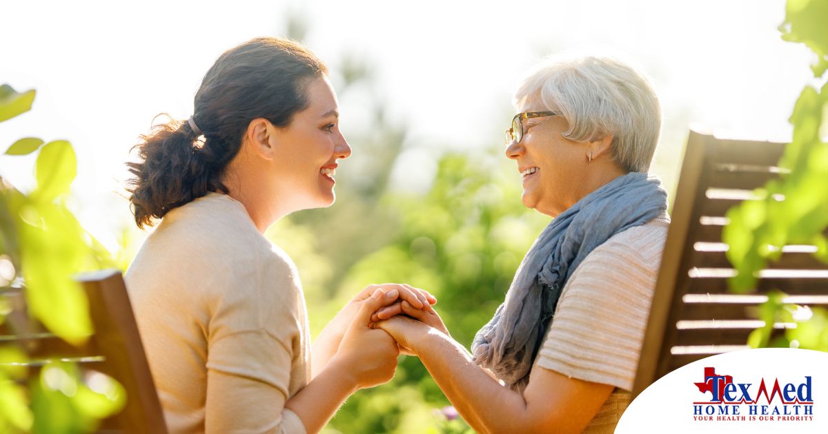 Caregiver provides at home senior services to an elderly loved one