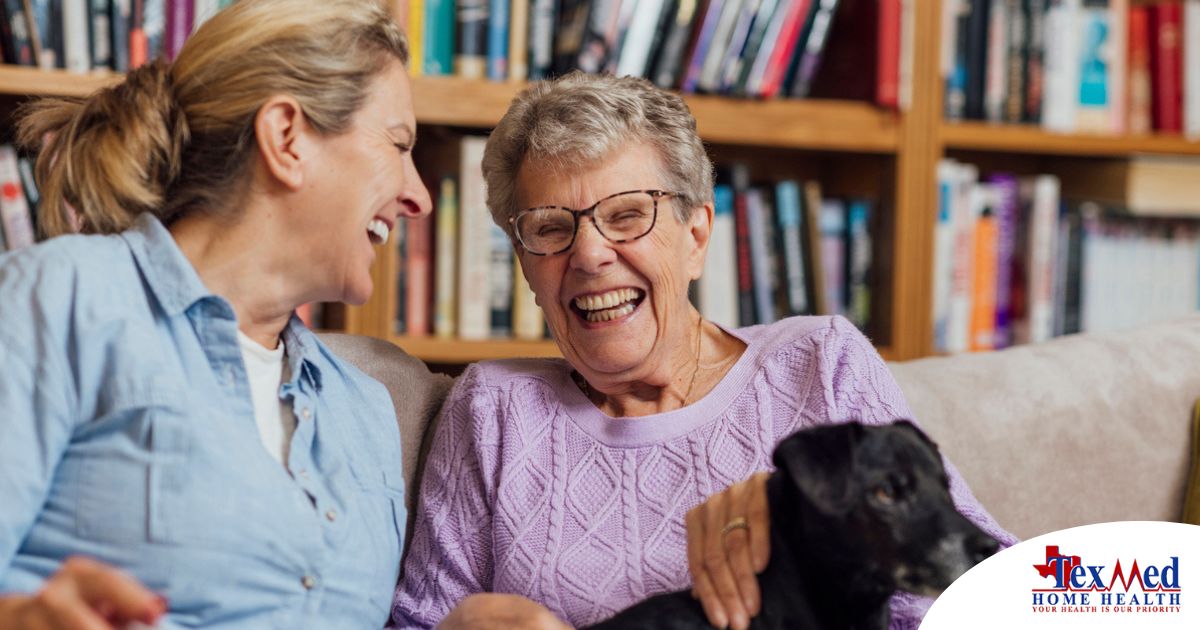 Through dementia care at home, a caregiver provides support to a senior.